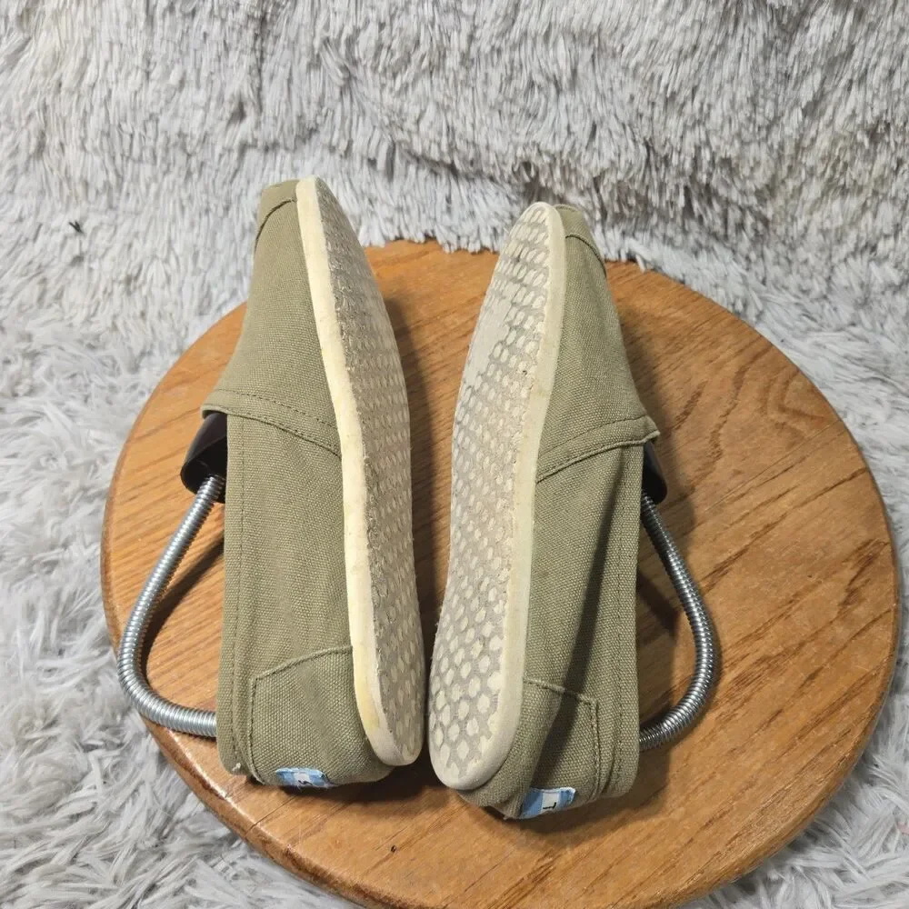 Toms Shoes Womens 9 Loafer Slip On Flats Comfort Green Fabric Slip On Low Top